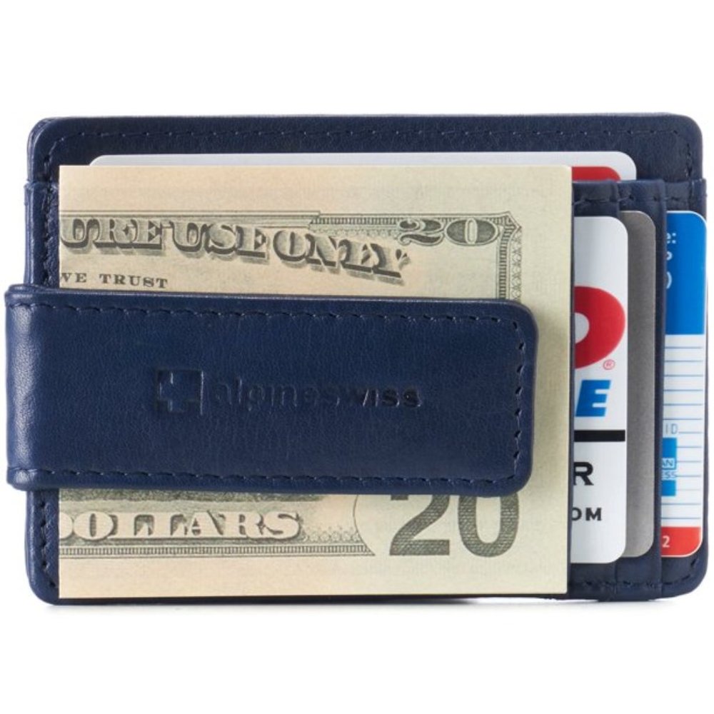 AlpineSwiss Mens Leather Money Clip Magnet Front Pocket Wallet Slim ID Card Case